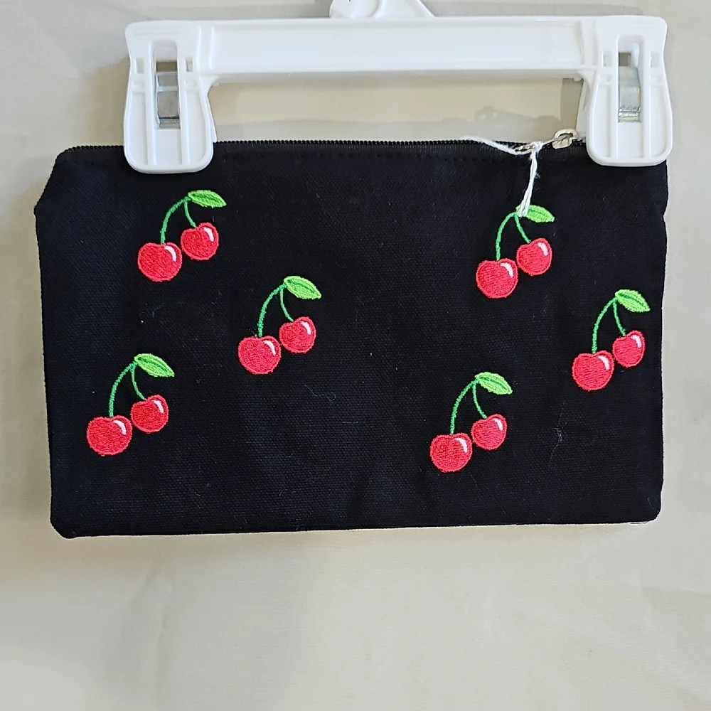 8 Other Reasons Black Cherry Embroidered Canvas Makeup Pouch